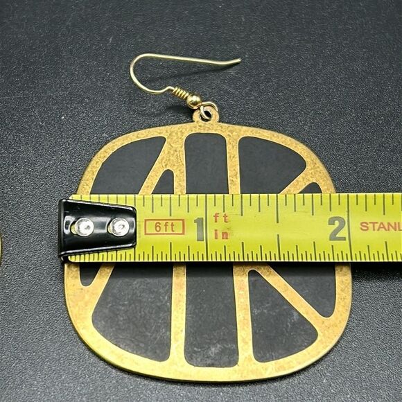 VTG 1980s Anne Klein Large Logo Black Gold Tone Earrings - Picture 8 of 10